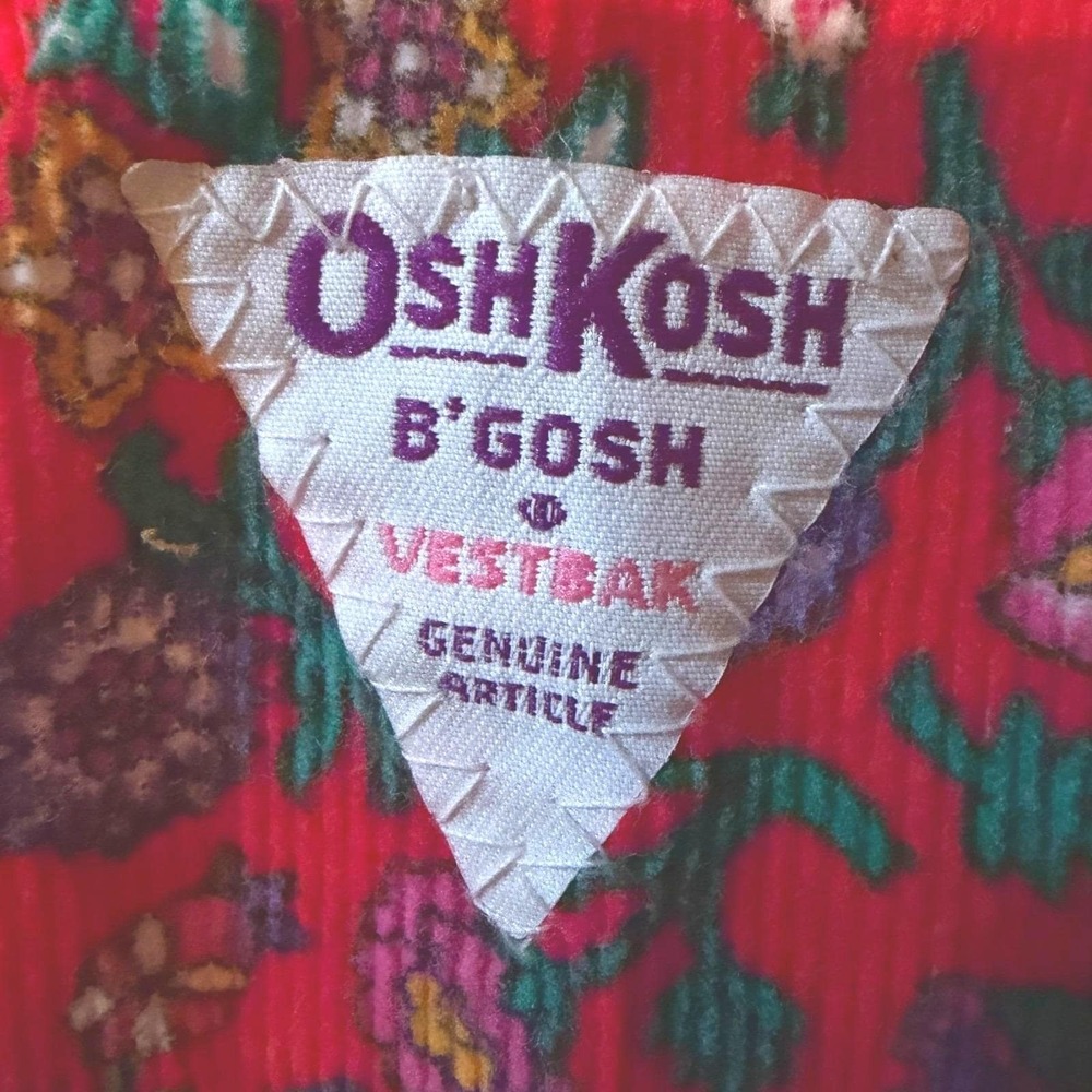 Vtg OshKosh B'Gosh USA red floral romper bubble 18M baby girl cotton blend